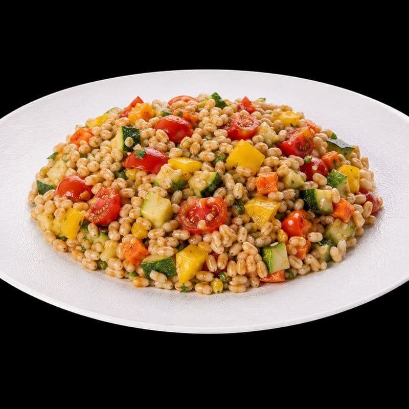Farro Salad With Vegetables. Chic Food Traditional Italian Dish.