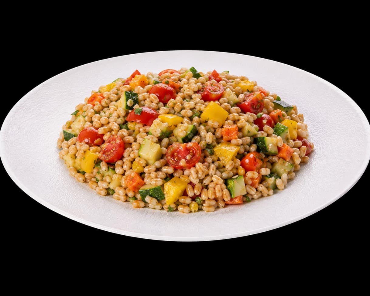 Farro Salad With Vegetables. Chic Food Traditional Italian Dish.