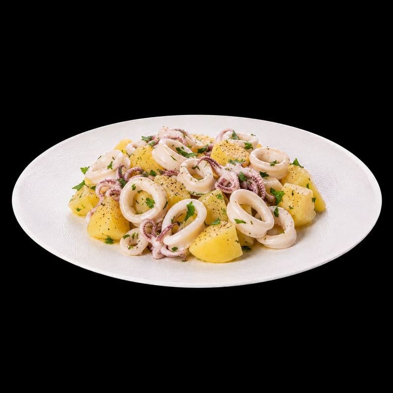 Squid & Potato Salad. Chic Food Traditional Italian Dish.