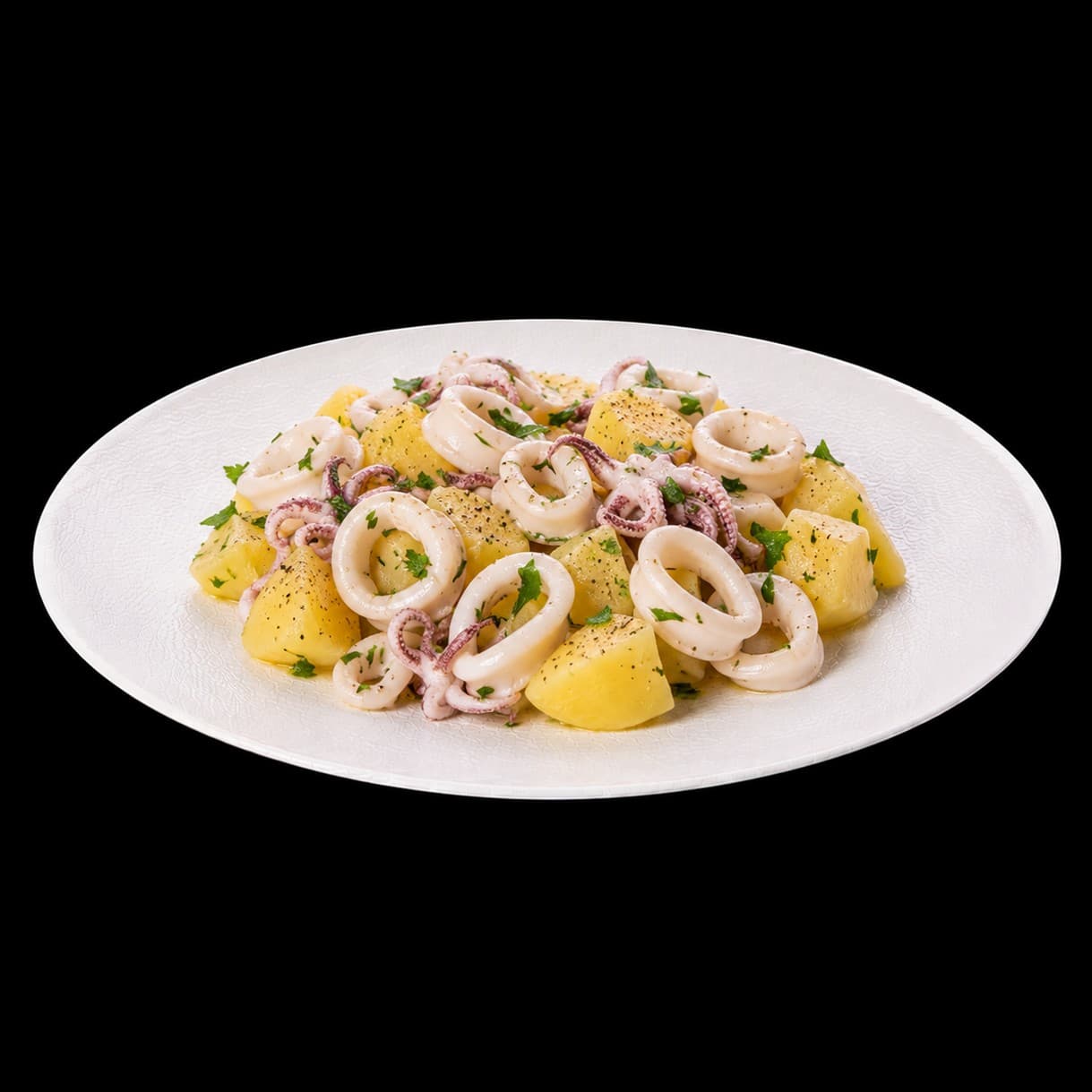 Squid & Potato Salad. Chic Food Traditional Italian Dish.