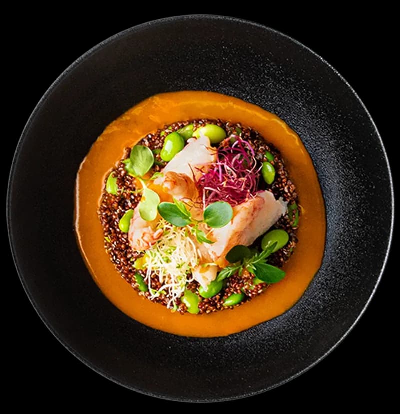 Quinoa con Gamberi. Chic Food Piatto Blue Zone.