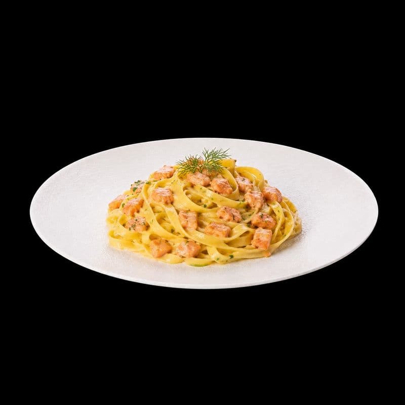 Tagliatelle With Salmon. Chic Food Traditional Italian Dish.