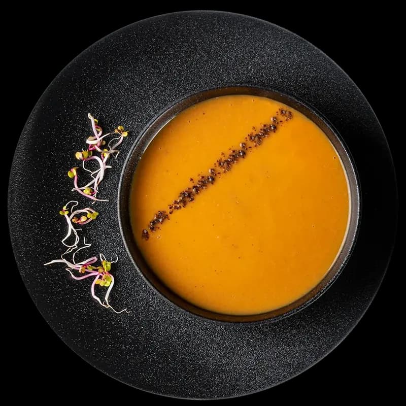 Vellutata Arancio. Chic Food Piatto Blue Zone.