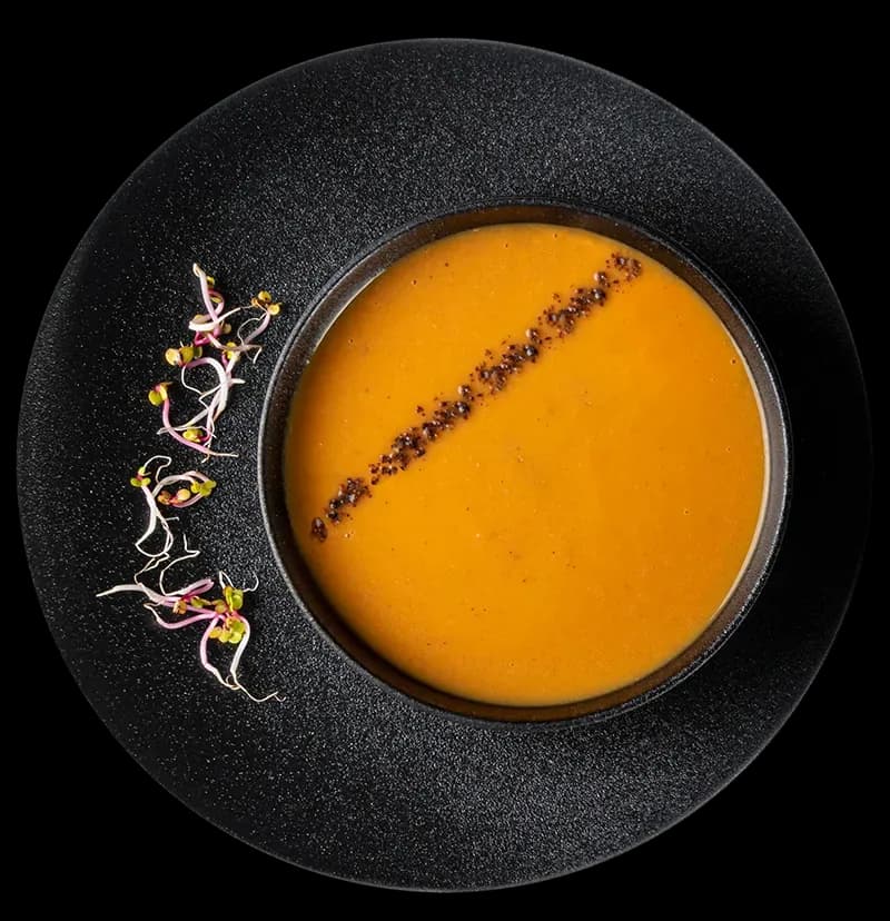 Vellutata Arancio. Chic Food Piatto Blue Zone.
